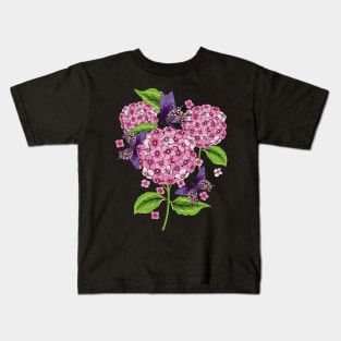 Hydrangea And Butterflies Artwork Kids T-Shirt